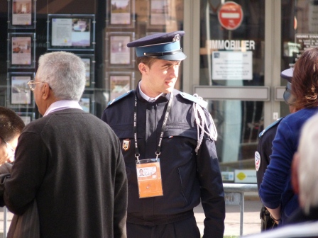 Police officer controlling the G-20 Crowd 
